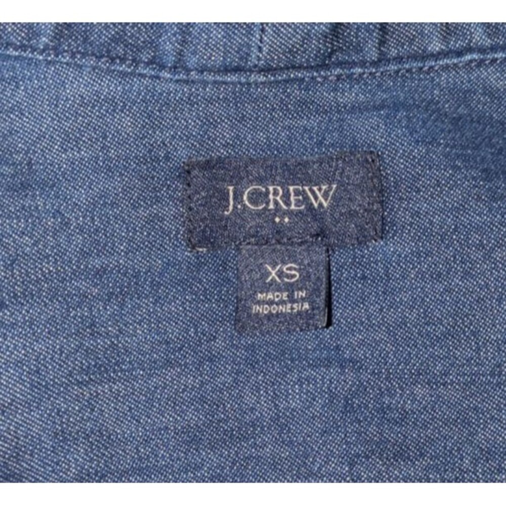 J. Crew Blouse XS Women's Blue Denim Chambray Bow Tie Neck Long Puff Sleeve - Picture 7 of 8